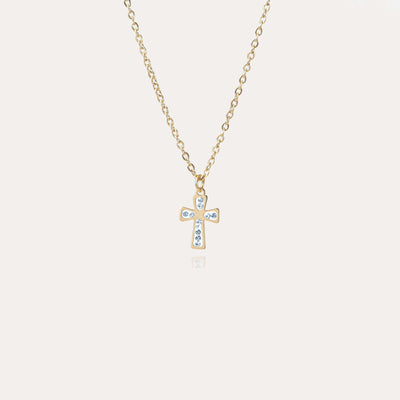 Collier petite croix chrétienne or strass acier inoxydable femme