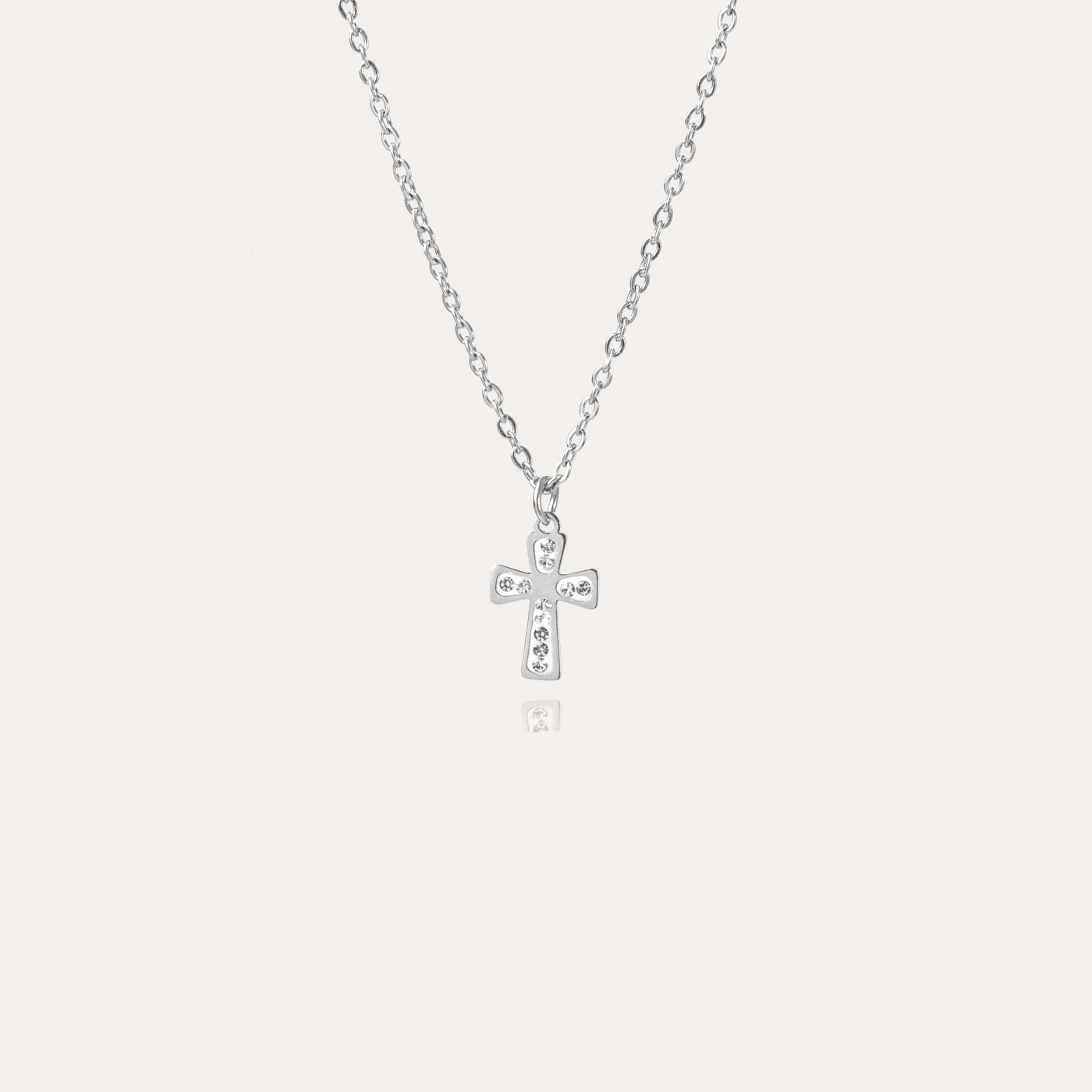 Collier petite croix chrétienne argent strass acier inoxydable femme