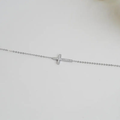 Collier croix horizontale strass ras de cou argent acier inoxydable