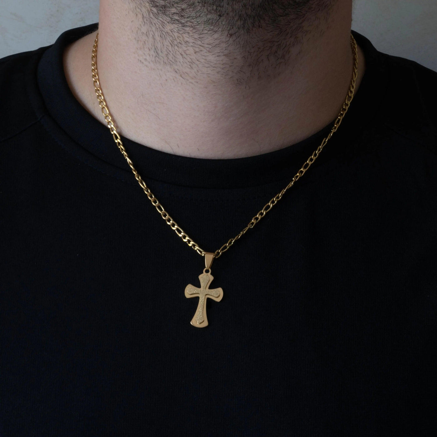 Collier croix chaine figaro chrétienne or acier inoxydable homme